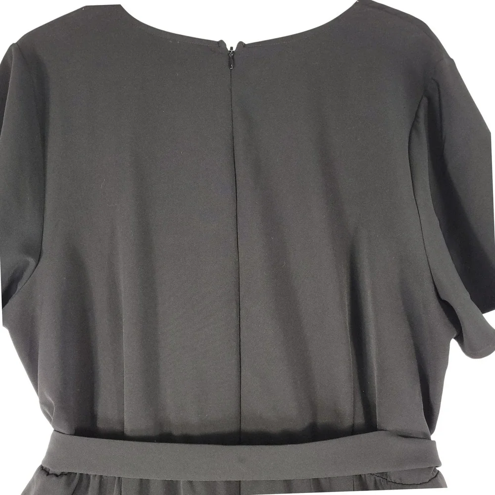 Lane Bryant Jumpsuit Women 22 Black Flutter Sleeve V-Neck Belted Cropped Chic